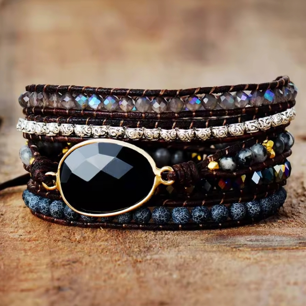 Boho black Onyx wrap bracelet